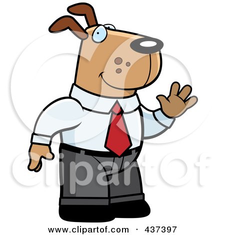 Royalty-Free (RF) Clipart Illustration of a Business Dog Standing And Waving by Cory Thoman