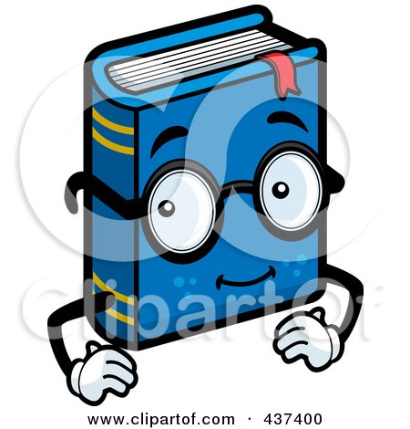 Royalty-Free (RF) Clipart Illustration of a Blue Book Character Wearing Glasses by Cory Thoman