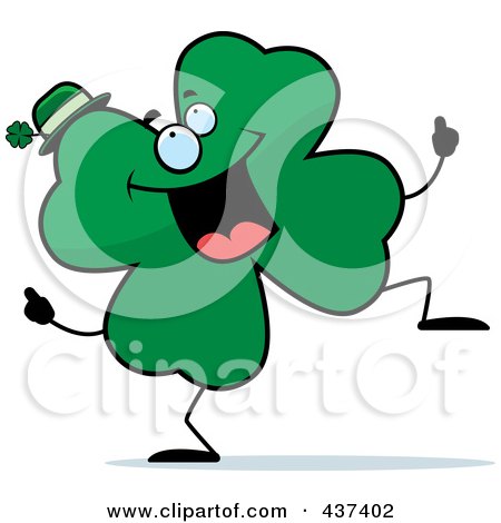 Royalty-Free (RF) Clipart Illustration of a Shamrock Clover Character Doing A Happy Dance by Cory Thoman