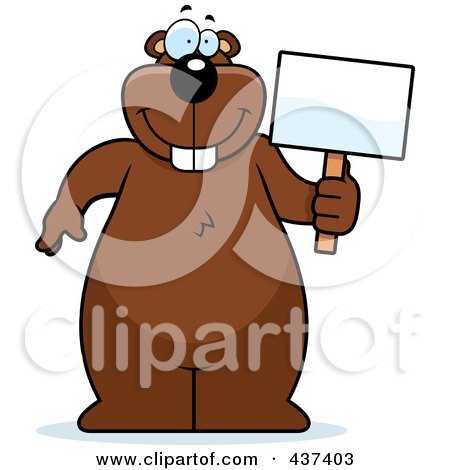 Royalty-Free (RF) Clipart Illustration of a Happy Beaver Standing Upright And Holding A Blank Sign by Cory Thoman