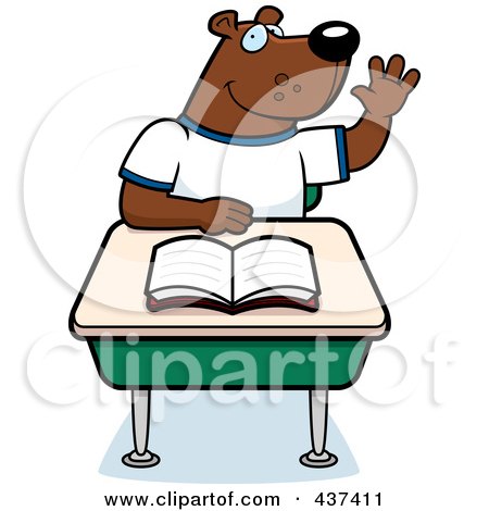 Royalty-Free (RF) Clipart Illustration of a Student Bear Raising His Hand In Class by Cory Thoman