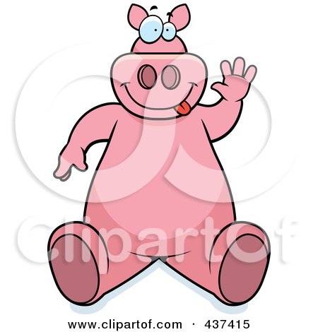 Royalty-Free (RF) Clipart Illustration of a Friendly Pig Sitting And Waving by Cory Thoman