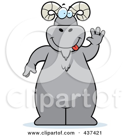 Royalty-Free (RF) Clipart Illustration of a Friendly Ram Standing And Waving by Cory Thoman