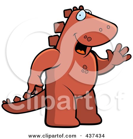 Royalty-Free (RF) Clipart Illustration of a Friendly Dinosaur Standing And Waving by Cory Thoman