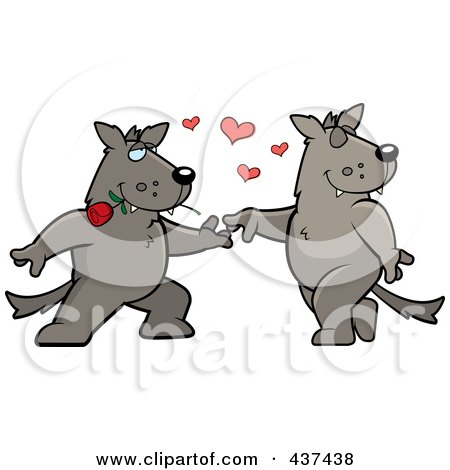 Royalty-Free (RF) Clipart Illustration of a Wolf Couple Doing A Romantic Dance by Cory Thoman