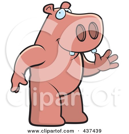 Royalty-Free (RF) Clipart Illustration of a Friendly Hippo Standing And Waving by Cory Thoman