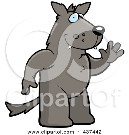 Royalty-Free (RF) Clipart Illustration of a Friendly Wolf Standing And Waving by Cory Thoman