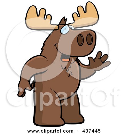 Royalty-Free (RF) Clipart Illustration of a Friendly Moose Standing And Waving by Cory Thoman