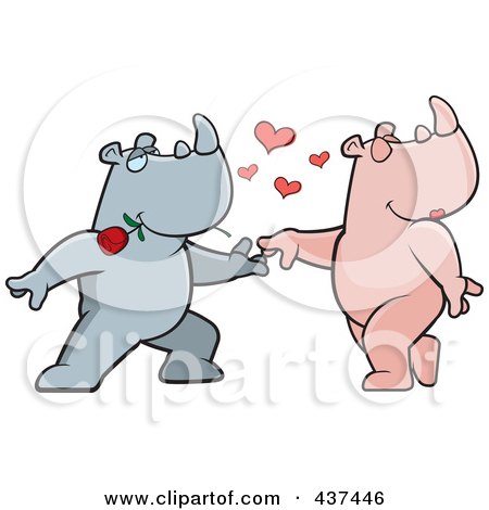 Royalty-Free (RF) Clipart Illustration of a Rhino Couple Doing A Romantic Dance by Cory Thoman