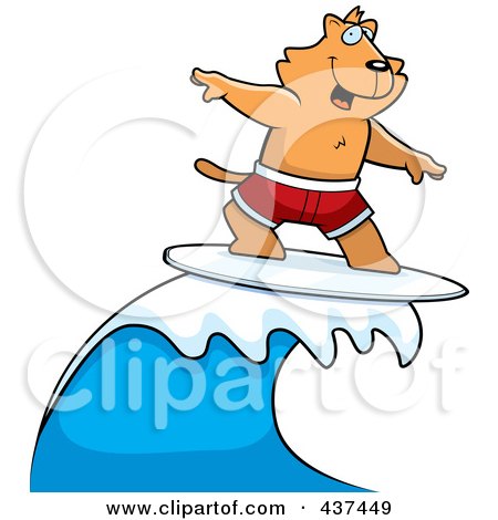 Royalty-Free (RF) Clipart Illustration of a Surfing Cat by Cory Thoman