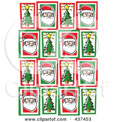 Royalty-Free (RF) Clipart Illustration of a Santa And Tree Christmas Pattern by Cory Thoman