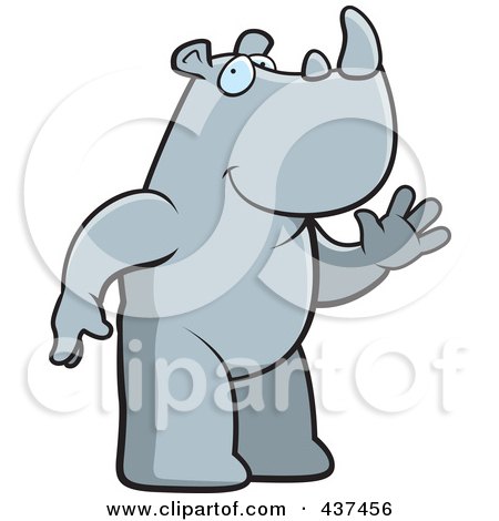 Royalty-Free (RF) Clipart Illustration of a Friendly Rhino Standing And Waving by Cory Thoman