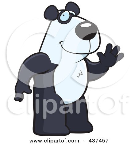 Royalty-Free (RF) Clipart Illustration of a Friendly Panda Standing And Waving by Cory Thoman