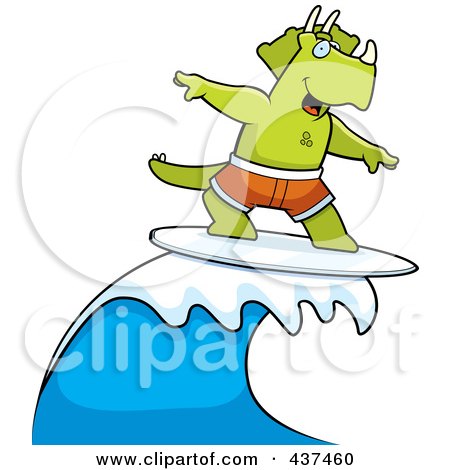 Royalty-Free (RF) Clipart Illustration of a Surfing Triceratops by Cory Thoman