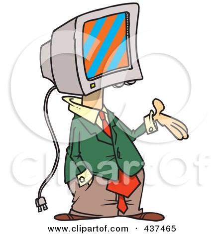 Royalty-Free (RF) Clip Art Illustration of a Cartoon Businessman With A Computer Head by toonaday