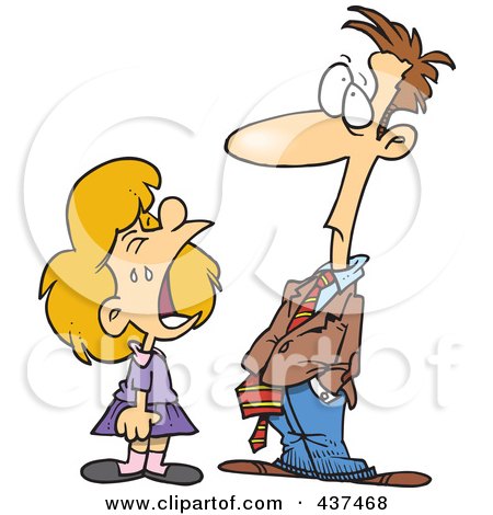 Royalty-Free (RF) Clip Art Illustration of a Cartoon Girl Throwing A Temper Tantrum In Front Of Her Dad by toonaday