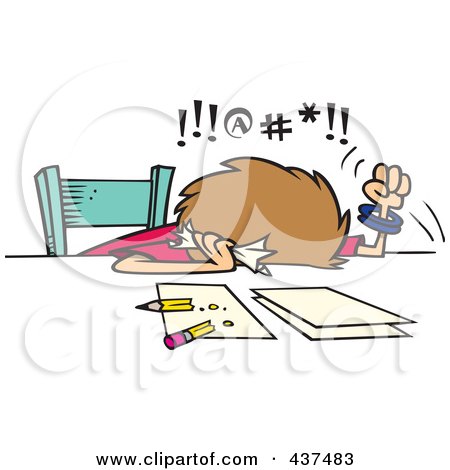 Royalty-Free (RF) Clip Art Illustration of a Cartoon Cursing Woman Trying To Prepare Her Taxes by toonaday