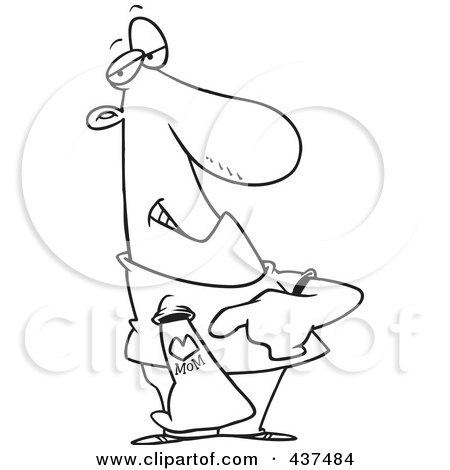 Royalty-Free (RF) Clip Art Illustration of a Black And White Outline Design Of A Man Pointing At His Mom Tattoo by toonaday