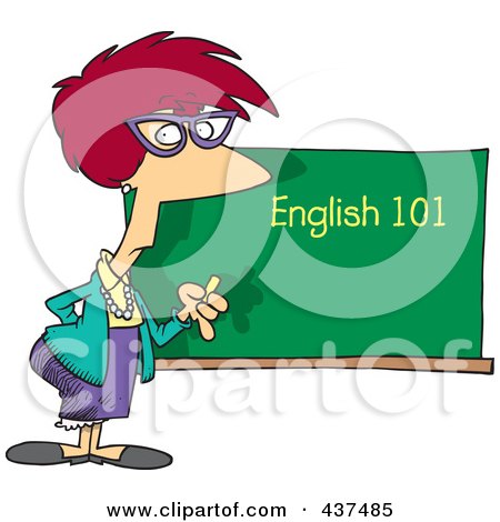 Royalty-Free (RF) Clip Art Illustration of an English 101 Teacher Standing By A Chalk Board by toonaday