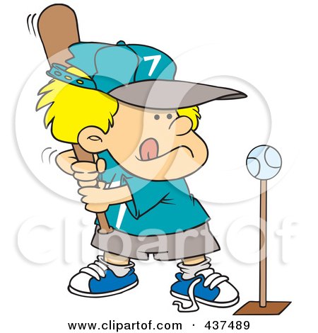 Royalty-Free (RF) Clip Art Illustration of a Cartoon Boy Playing Tee Ball by toonaday