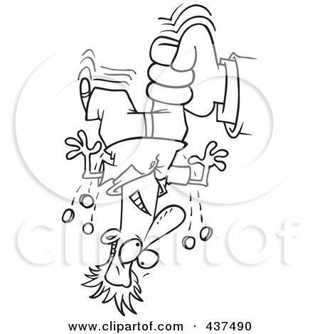 Royalty-Free (RF) Clip Art Illustration of a Black And White Outline Design Of A Hand Shaking Change From A Man's Pockets For Taxes by toonaday
