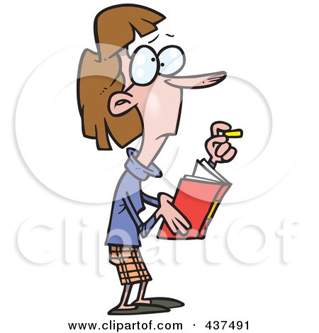 Royalty-Free (RF) Clip Art Illustration of a Cartoon Skinny Female Teacher Holding A Book And Chalk by toonaday