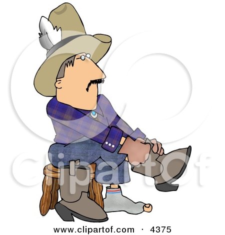 Holy Sock Cowboy Putting Boots On Feet Clipart by djart