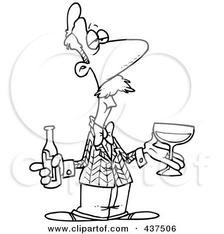 Royalty-Free (RF) Clip Art Illustration of a Black And White Outline Design Of A Male Wine Taster by toonaday