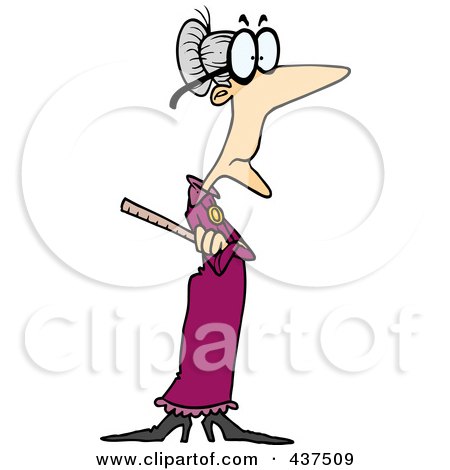Royalty-Free (RF) Clip Art Illustration of a Skinny Old Cartoon Female Teacher Holding A Ruler by toonaday