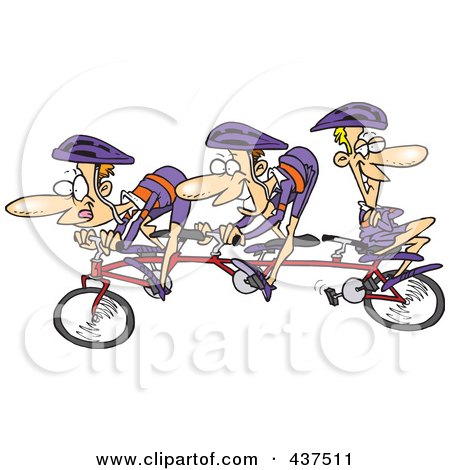 Royalty-Free (RF) Clip Art Illustration of a Lazy Man Relaxing On A Tandem Bike While His Partners Cycle by toonaday