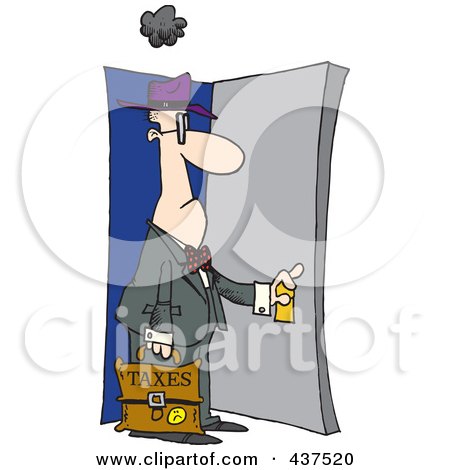 Royalty-Free (RF) Clip Art Illustration of a Cartoon Tax Man Walking Through A Door by toonaday