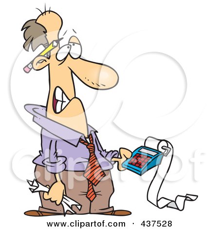 Royalty-Free (RF) Clip Art Illustration of a Frustrated Man Trying To Calculate His Taxes by toonaday