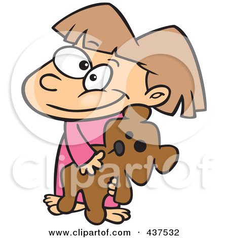 Royalty-Free (RF) Clip Art Illustration of a Happy Cartoon Girl Carrying Her Teddy Bear by toonaday