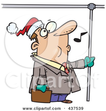 Royalty-Free (RF) Clip Art Illustration of a Commuting Businessman Whistling And Wearing A Santa Hat by toonaday