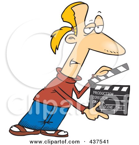 Royalty-Free (RF) Clip Art Illustration of a Cartoon Man Presenting Take 2 With A Clapper by toonaday