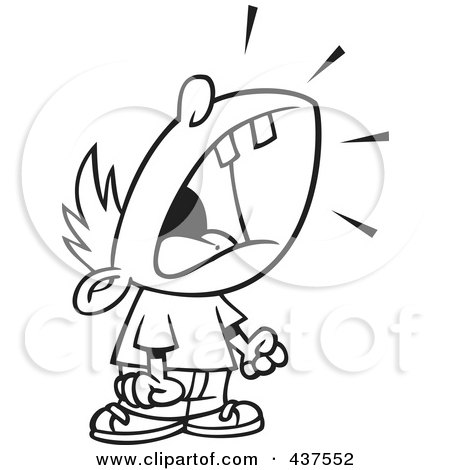 Royalty-Free (RF) Clip Art Illustration of a Black And White Outline Design Of A Crying Boy Throwing A Temper Tantrum by toonaday