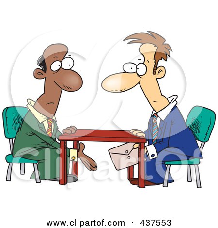 Royalty-Free (RF) Clip Art Illustration of Business Men Making A Deal Under The Table by toonaday