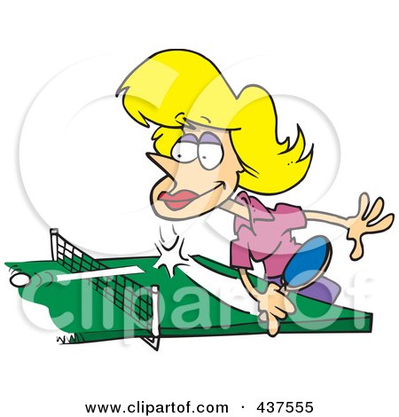 Royalty-Free (RF) Clip Art Illustration of a Blond Cartoon Woman Playing Table Tennis by toonaday