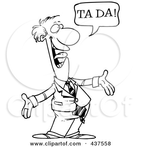 Royalty-Free (RF) Clip Art Illustration of a Black And White Outline Design Of A Surprising Businessman Shouting Ta Ta by toonaday