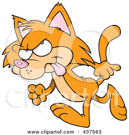 Royalty-Free (RF) Clip Art Illustration of a Black And White Outline Design Of A Mad Orange Cat Walking by toonaday