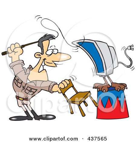 Royalty-Free (RF) Clip Art Illustration of a Cartoon Computer Tamer Holding A Whip by toonaday