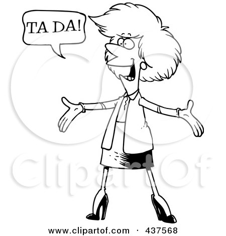 Royalty-Free (RF) Clip Art Illustration of a Black And White Outline Design Of A Surprising Businesswoman Shouting Ta Ta by toonaday