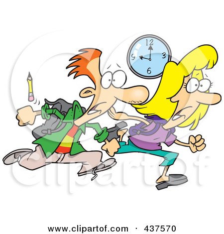 Royalty-Free (RF) Clip Art Illustration of a Tardy Cartoon School Boy And Girl Racing To Class by toonaday