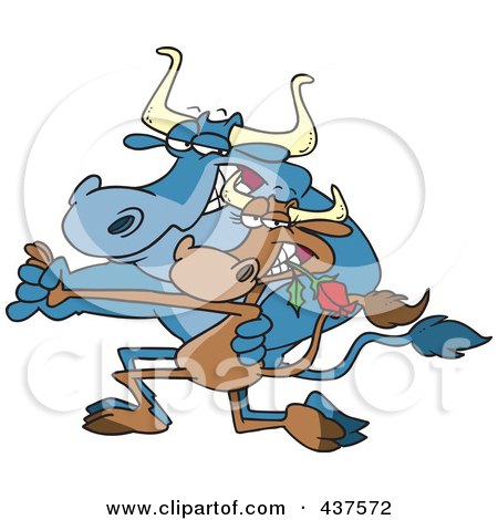 Royalty-Free (RF) Clip Art Illustration of a Cartoon Cow Couple Dancing The Tango by toonaday