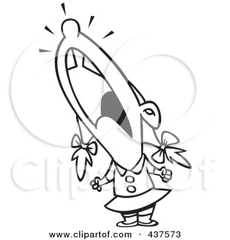 Royalty-Free (RF) Clip Art Illustration of a Black And White Outline Design Of A Crying Girl Throwing A Temper Tantrum by toonaday