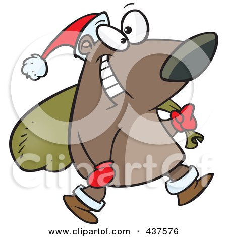 Royalty-Free (RF) Clip Art Illustration of a Santa Bear Carrying A Sack by toonaday