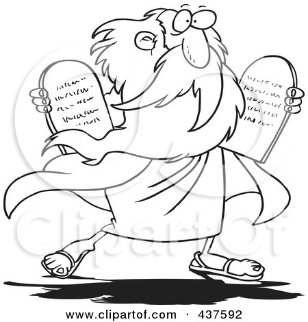 Royalty-Free (RF) Clip Art Illustration of a Black And White Outline Design Of Moses Carrying Tablets by toonaday