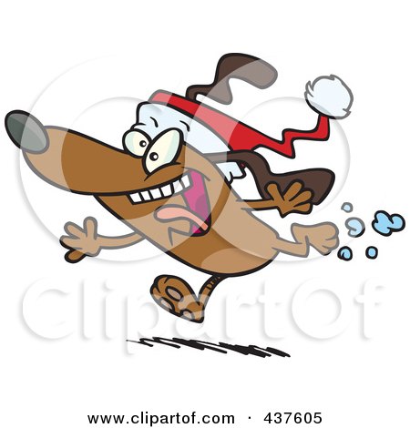 Royalty-Free (RF) Clip Art Illustration of a Christmas Dog Running And Wearing A Santa Hat by toonaday
