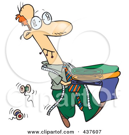 Royalty-Free (RF) Clip Art Illustration of a Male Cartoon Tailor Carrying Material by toonaday