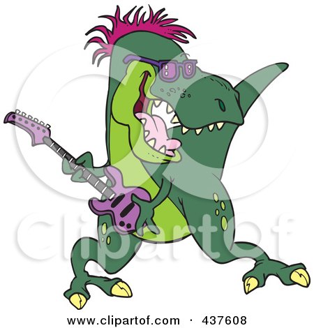 Royalty-Free (RF) Clip Art Illustration of a T-Rex Playing A Guitar by toonaday
